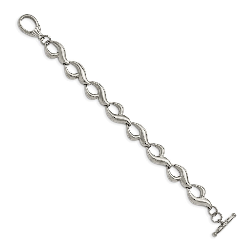 Alternate view of the 13mm Stainless Steel Fancy Chain Link Toggle Clasp Bracelet, 8.25 Inch by The Black Bow Jewelry Co.