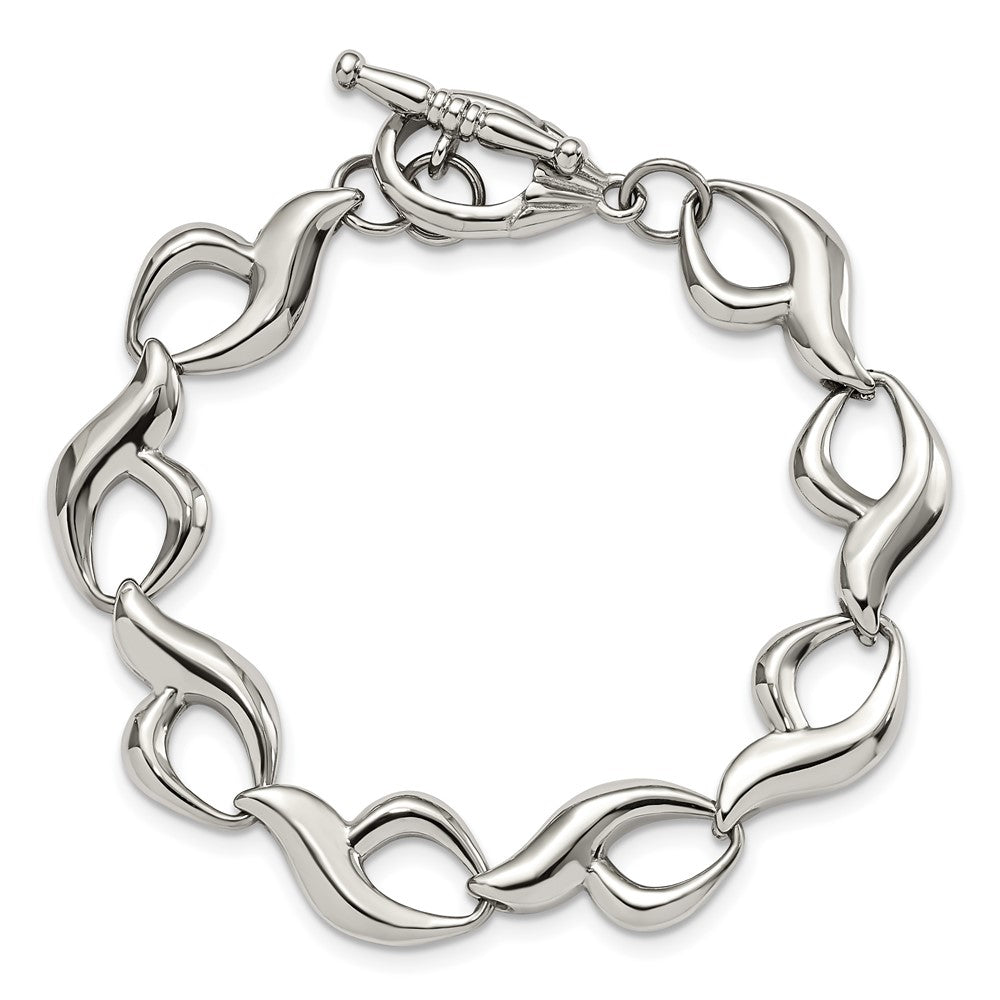 Alternate view of the 13mm Stainless Steel Fancy Chain Link Toggle Clasp Bracelet, 8.25 Inch by The Black Bow Jewelry Co.