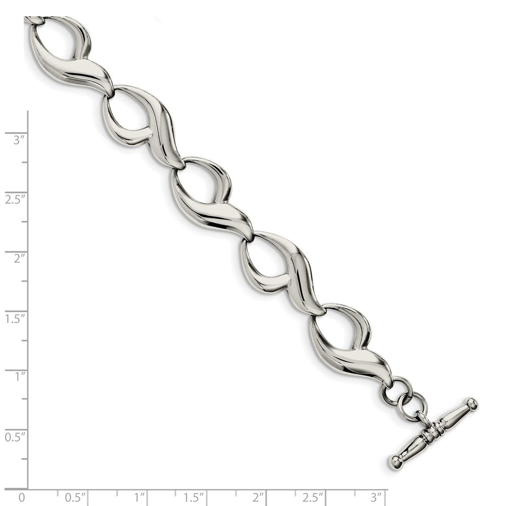 Alternate view of the 13mm Stainless Steel Fancy Chain Link Toggle Clasp Bracelet, 8.25 Inch by The Black Bow Jewelry Co.