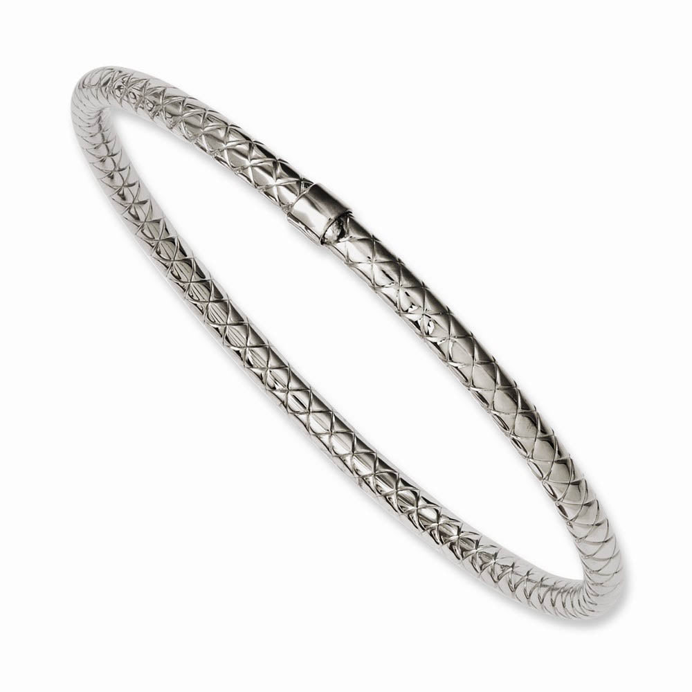 5mm Stainless Steel Crisscross & Polished Hollow Bangle Bracelet, Item B12930 by The Black Bow Jewelry Co.