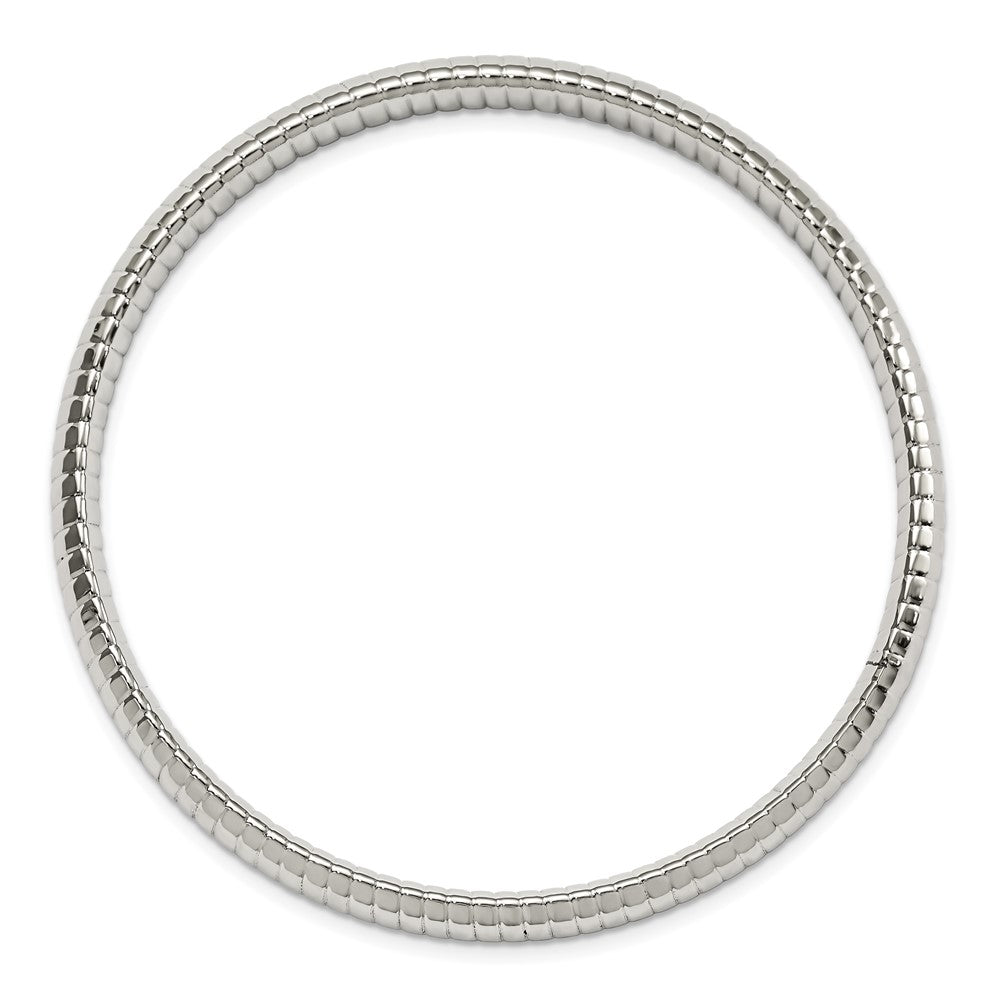 Alternate view of the 7mm Stainless Steel Textured &amp; Polished Hollow Bangle Bracelet by The Black Bow Jewelry Co.