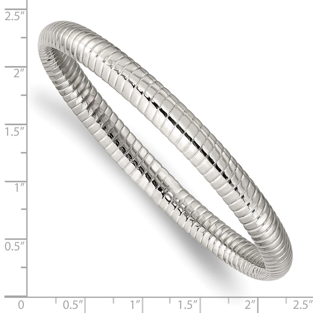 Alternate view of the 7mm Stainless Steel Textured &amp; Polished Hollow Bangle Bracelet by The Black Bow Jewelry Co.