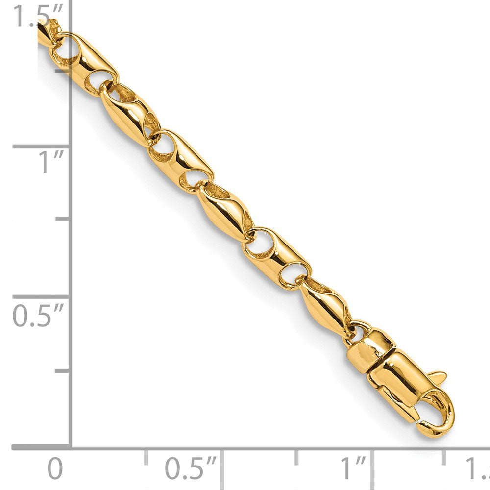 Alternate view of the 3mm 14k Yellow Gold Fancy Barrel Link Chain Bracelet by The Black Bow Jewelry Co.