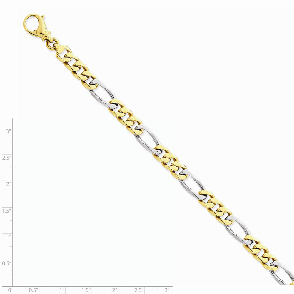 Alternate view of the Men's 14k Yellow & White Gold 7.85mm Figaro Chain Bracelet by The Black Bow Jewelry Co.