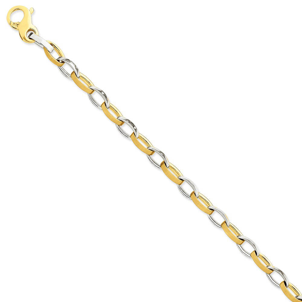 Men's 6.6mm 14k Two Tone Gold Polished & Satin Oval Link Bracelet, Item B12938 by The Black Bow Jewelry Co.