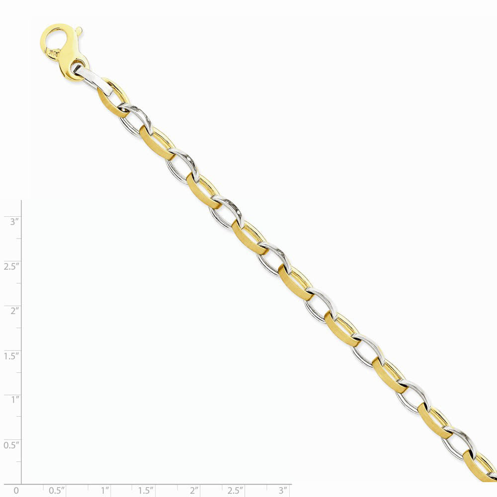 Alternate view of the Men's 6.6mm 14k Two Tone Gold Polished & Satin Oval Link Bracelet by The Black Bow Jewelry Co.