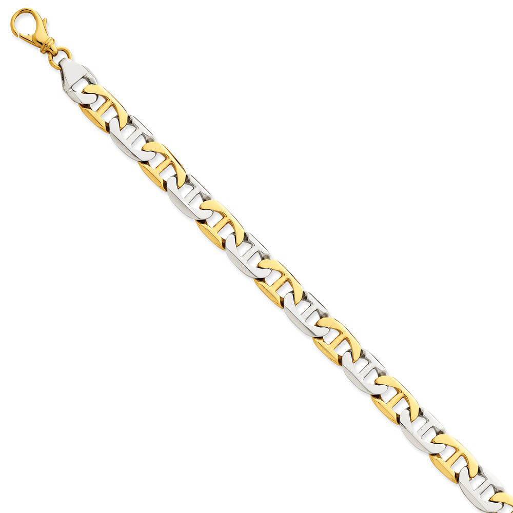 Men's 8mm 14k Two Tone Gold Polished Anchor Chain Bracelet, Item B12942 by The Black Bow Jewelry Co.
