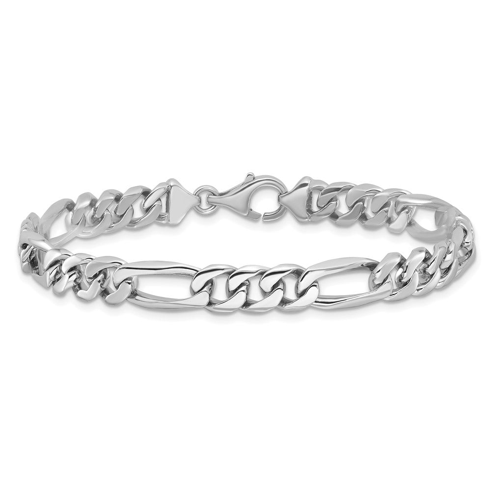 Alternate view of the Men&#39;s 7mm 14k White Gold Polished Solid Figaro Chain Bracelet by The Black Bow Jewelry Co.