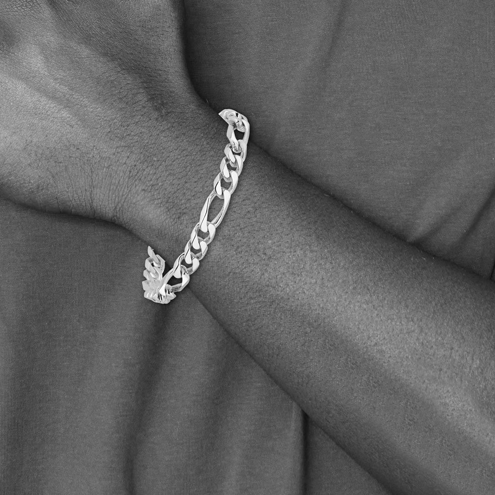 Alternate view of the Men&#39;s 8mm 14k White Gold Polished Solid Figaro Chain Bracelet by The Black Bow Jewelry Co.