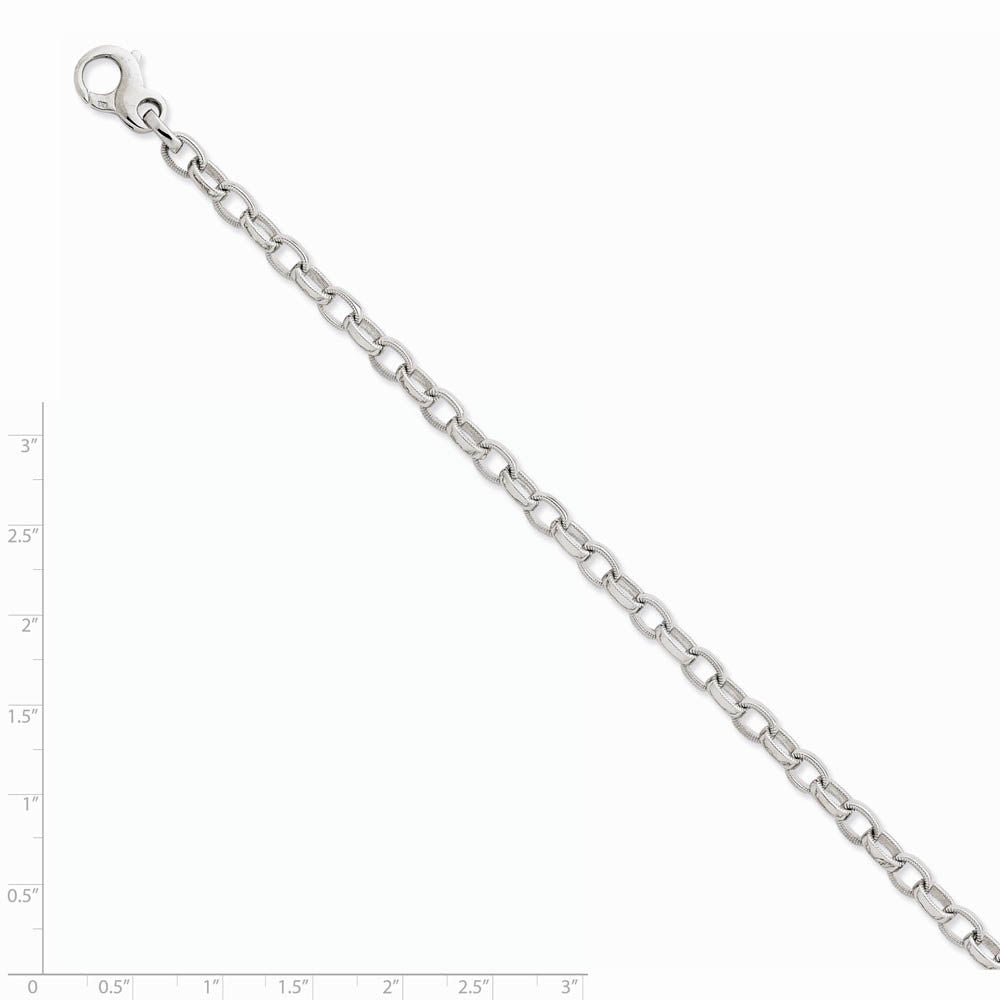 Alternate view of the Men's 5mm 14k White Gold Ridged Oval Link Chain Bracelet by The Black Bow Jewelry Co.