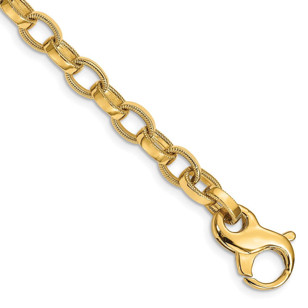 Men&#39;s 6.25mm 14k Yellow Gold Ridged Oval Link Chain Bracelet, Item B12963 by The Black Bow Jewelry Co.