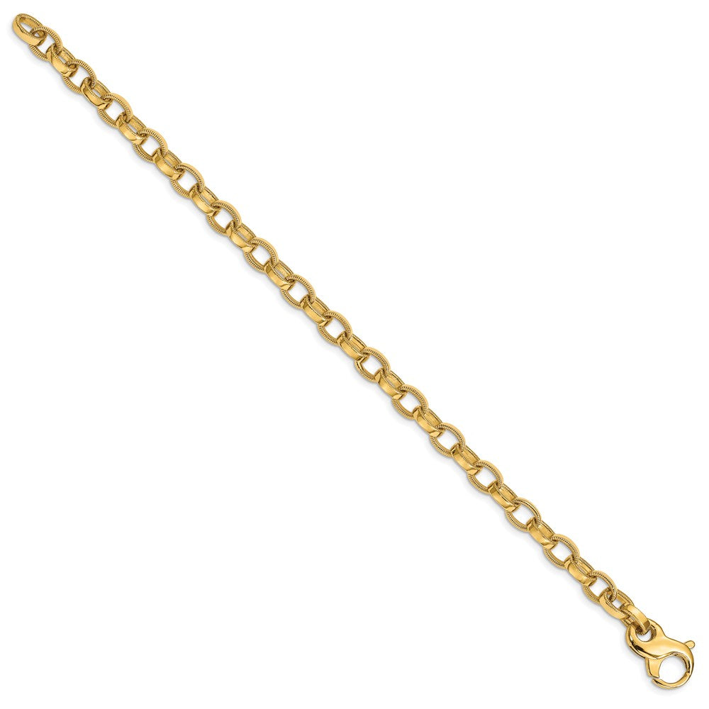 Alternate view of the Men&#39;s 6.25mm 14k Yellow Gold Ridged Oval Link Chain Bracelet by The Black Bow Jewelry Co.