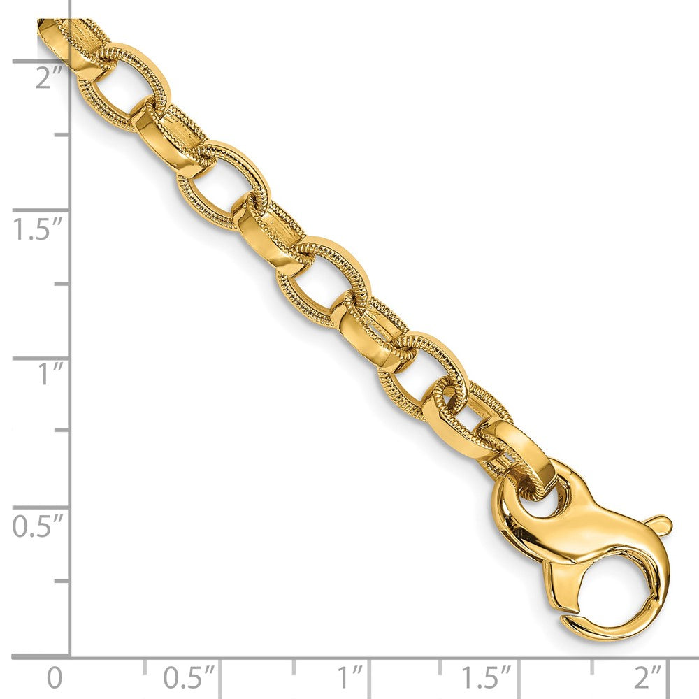 Alternate view of the Men&#39;s 6.25mm 14k Yellow Gold Ridged Oval Link Chain Bracelet by The Black Bow Jewelry Co.