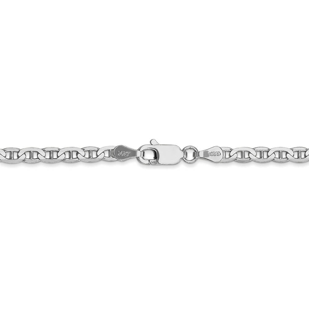Alternate view of the 3mm Solid Concave Anchor Chain Bracelet in 14k White Gold by The Black Bow Jewelry Co.