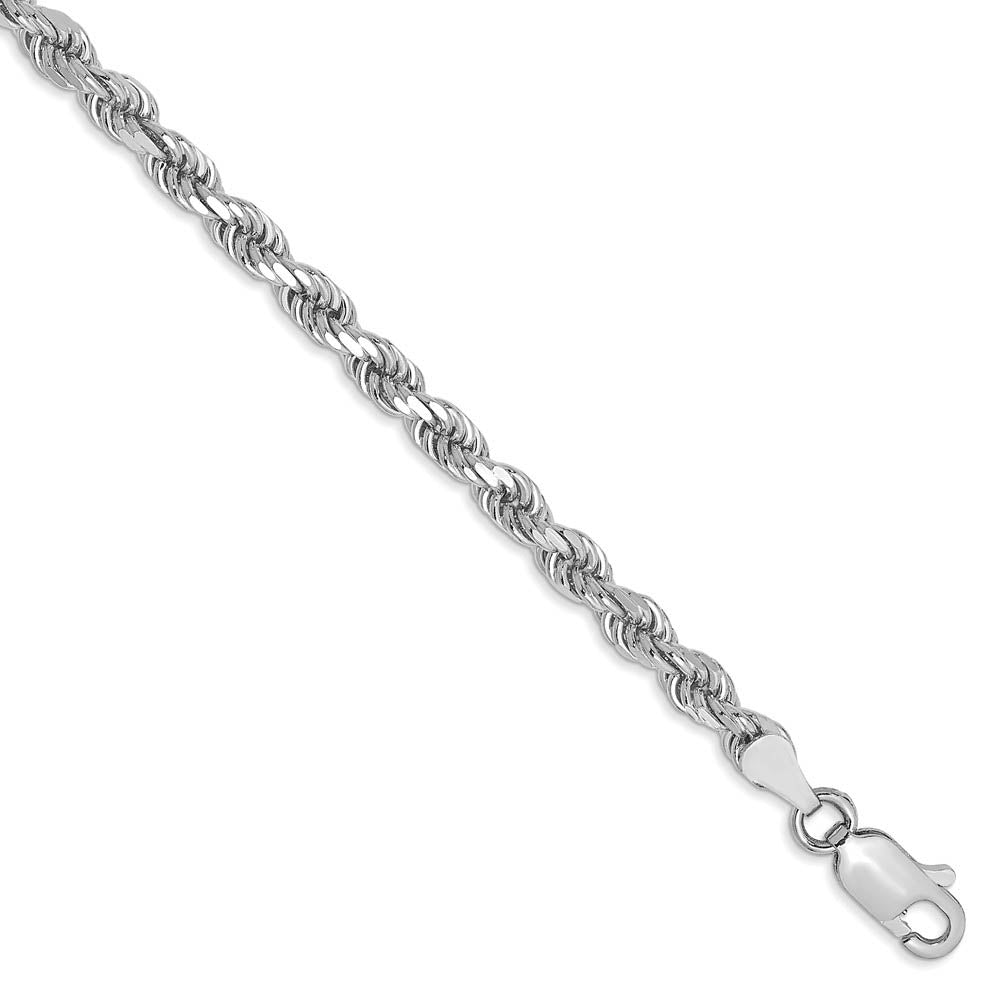 3.5mm 14k White Gold Diamond Cut Solid Rope Chain Bracelet, Item B12972 by The Black Bow Jewelry Co.