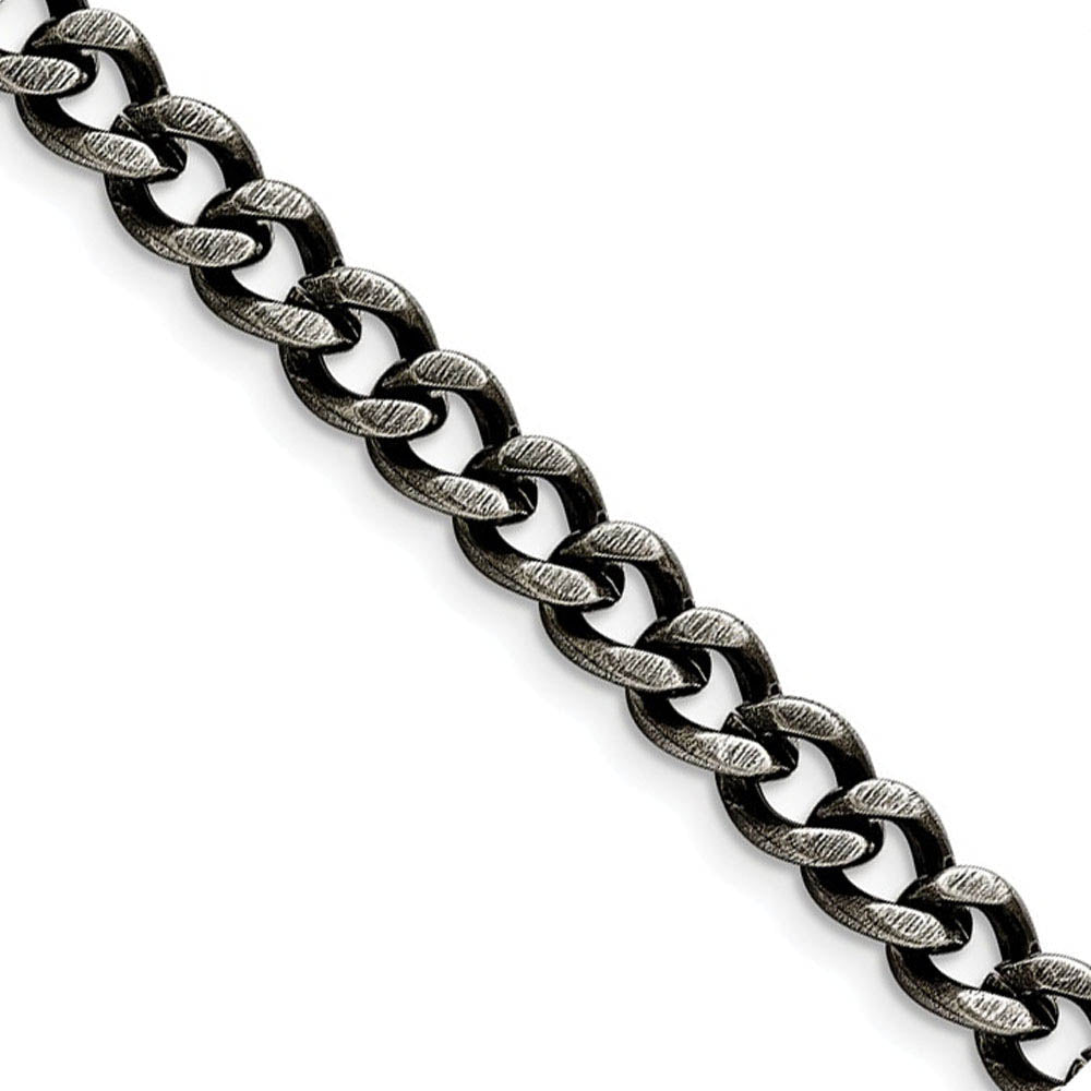 Men's 7.5mm Antiqued Stainless Steel Curb Chain Bracelet, Item B13018 by The Black Bow Jewelry Co.