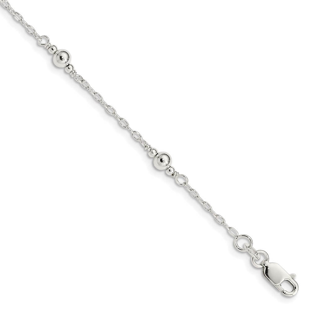 Children's Sterling Silver Fancy Bead & Cable Chain Bracelet, 6 Inch, Item B13036 by The Black Bow Jewelry Co.