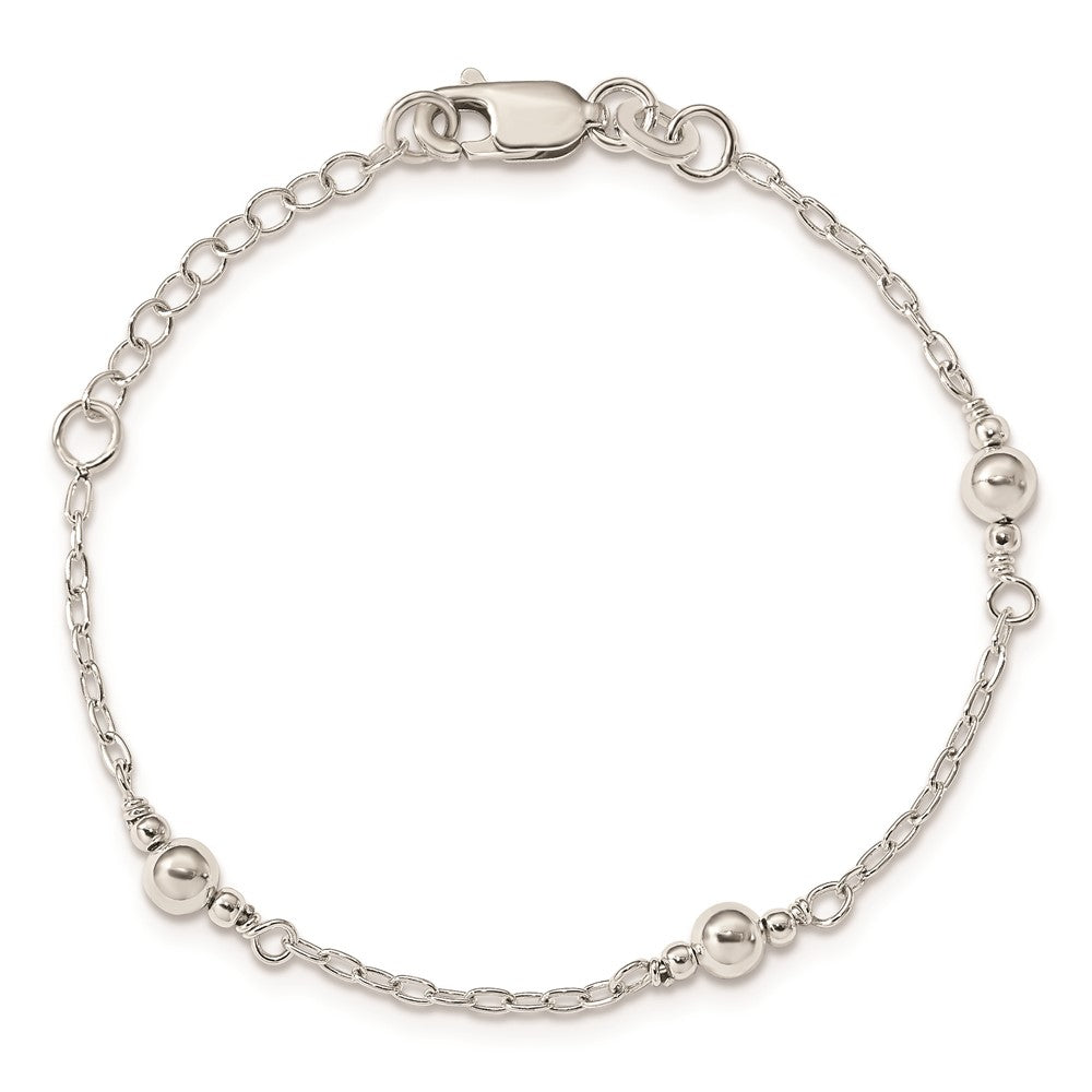 Alternate view of the Children&#39;s Sterling Silver Fancy Bead &amp; Cable Chain Bracelet, 6 Inch by The Black Bow Jewelry Co.