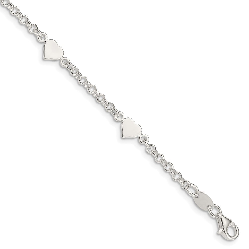 Child&#39;s Sterling Silver Heart Station Cable Chain Bracelet, 5.5 Inch, Item B13038 by The Black Bow Jewelry Co.