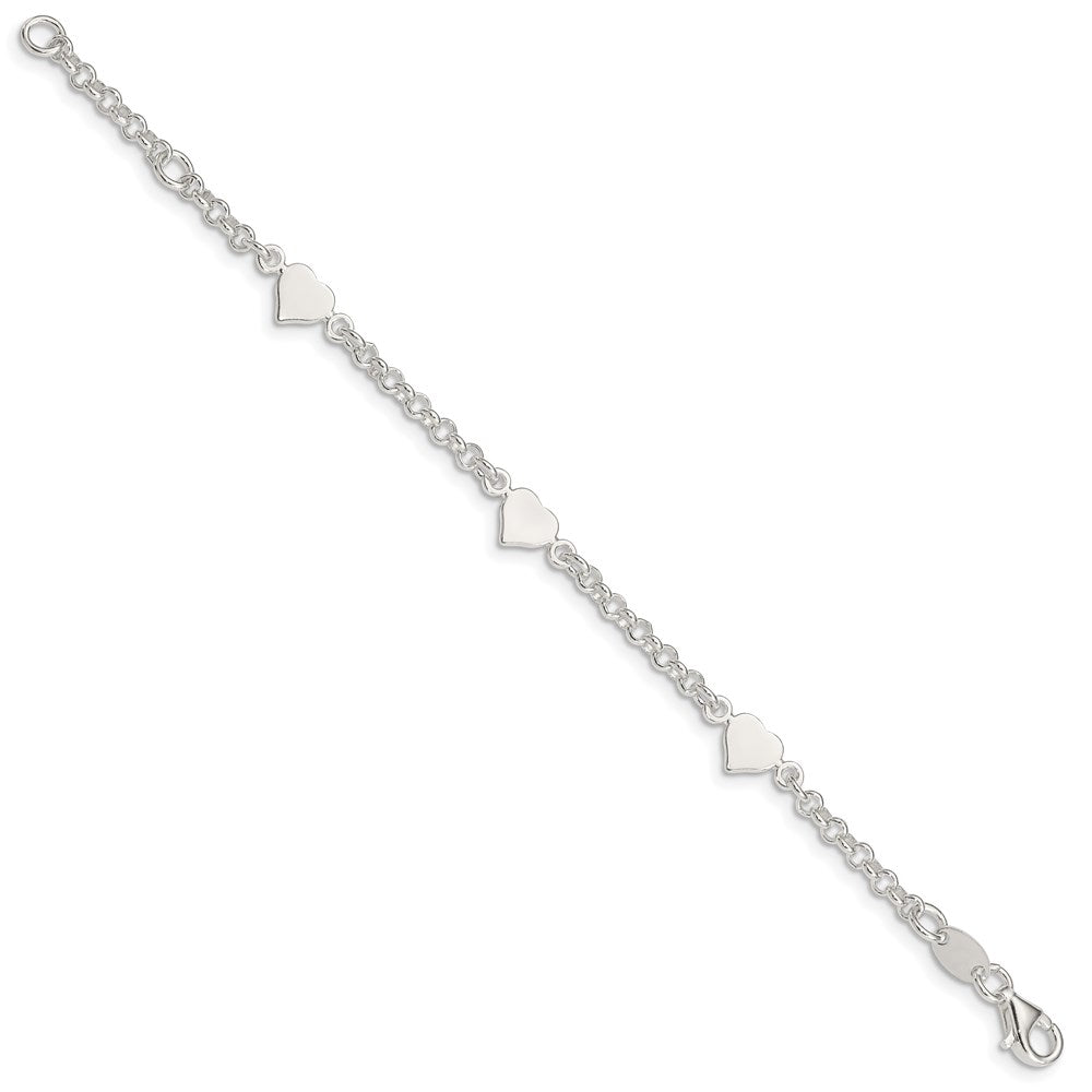 Alternate view of the Child&#39;s Sterling Silver Heart Station Cable Chain Bracelet, 5.5 Inch by The Black Bow Jewelry Co.