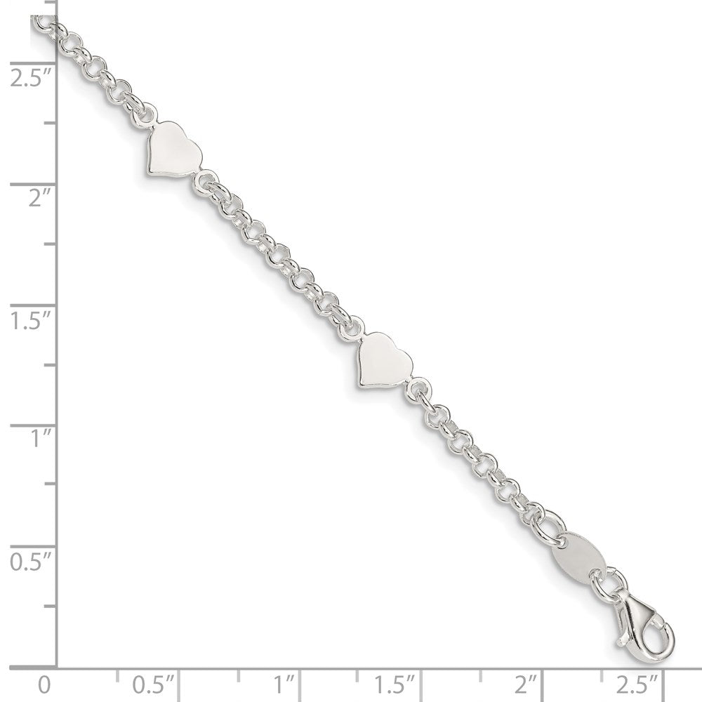 Alternate view of the Child&#39;s Sterling Silver Heart Station Cable Chain Bracelet, 5.5 Inch by The Black Bow Jewelry Co.