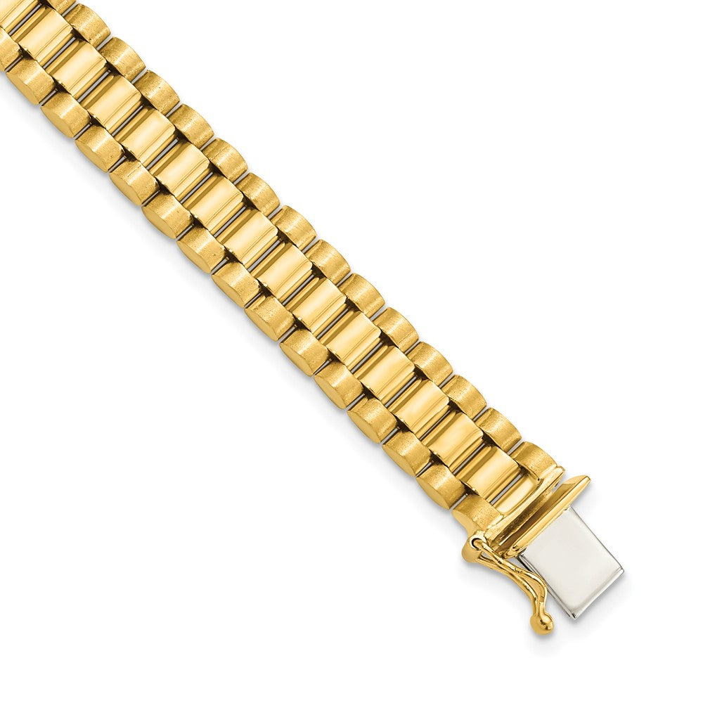 Men&#39;s 14k Yellow Gold 8mm Polished &amp; Satin Panther Link Bracelet, 8 In, Item B13057 by The Black Bow Jewelry Co.