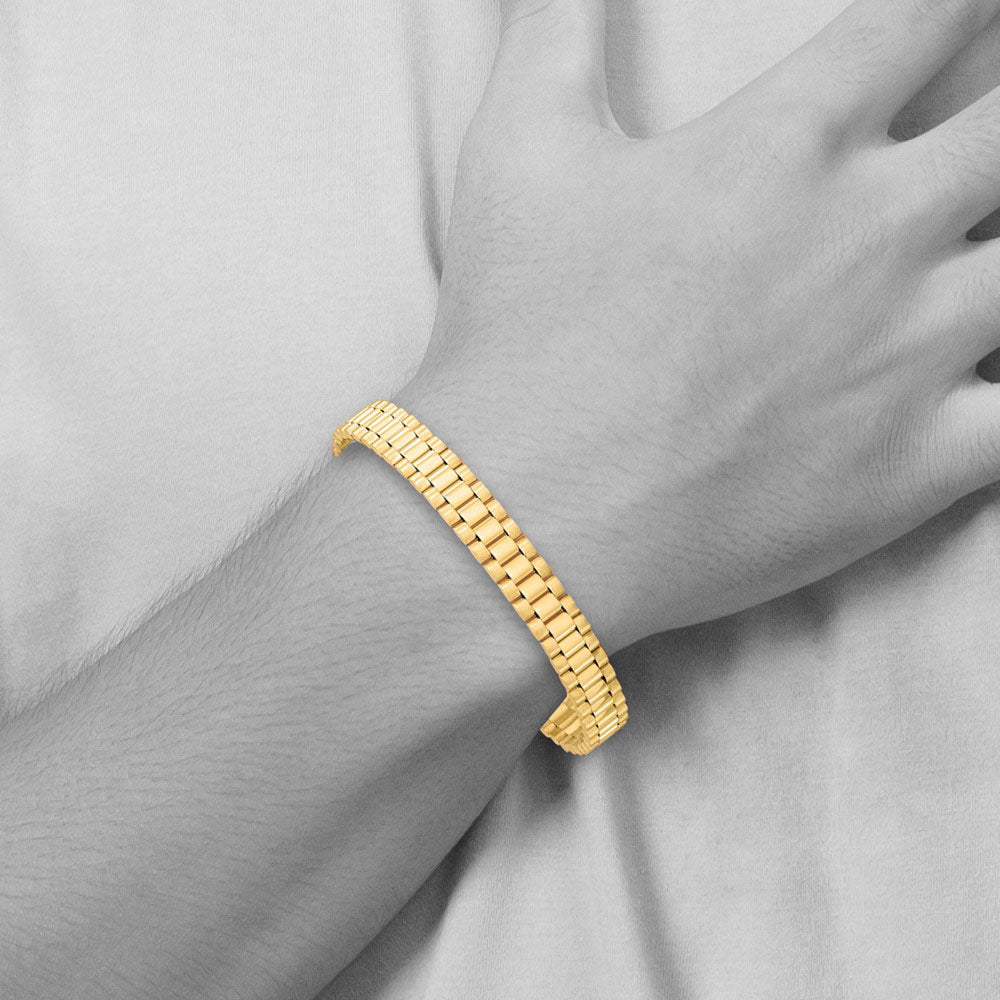 Alternate view of the Men&#39;s 14k Yellow Gold 8mm Polished &amp; Satin Panther Link Bracelet, 8 In by The Black Bow Jewelry Co.