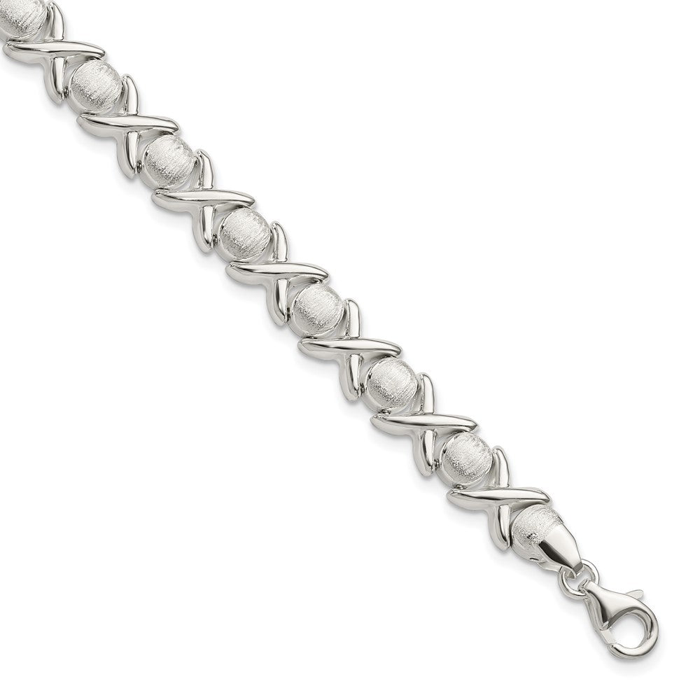 7mm Sterling Silver Polished X and Satin O Link 8 Inch Bracelet, Item B13069 by The Black Bow Jewelry Co.