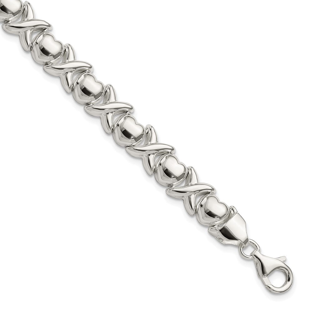 9mm Sterling Silver Polished X and Heart Link 8 Inch Bracelet, Item B13073 by The Black Bow Jewelry Co.