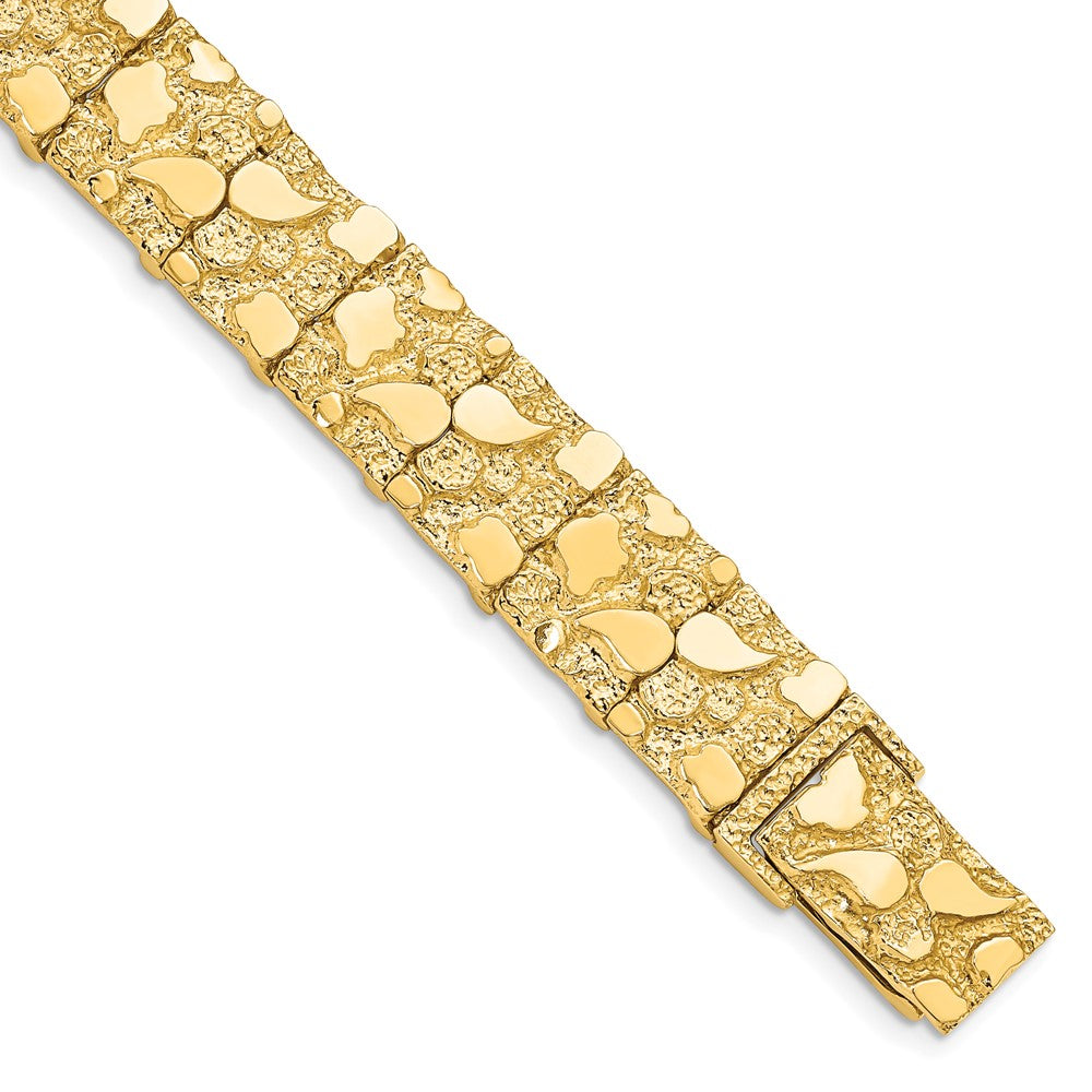 12.5mm 14k Yellow Gold Nugget Link Bracelet, 7 Inch, Item B13087 by The Black Bow Jewelry Co.