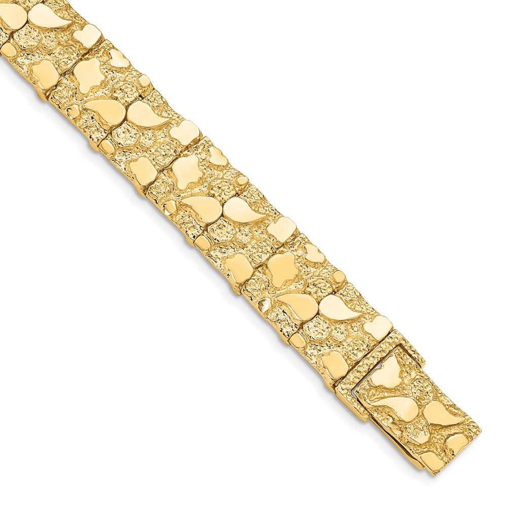 12mm 10k Yellow Gold Nugget Link Bracelet, 8 Inch, Item B13098 by The Black Bow Jewelry Co.