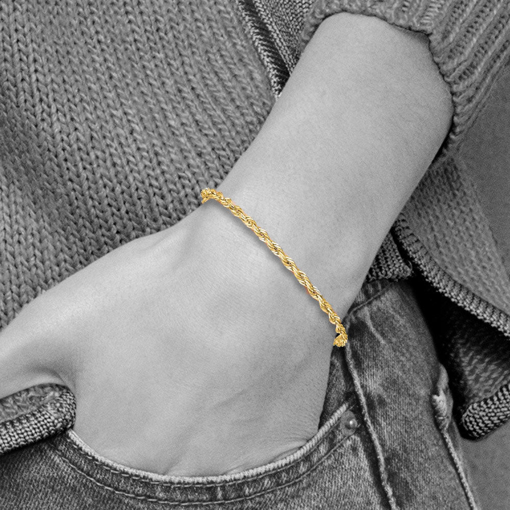 Alternate view of the 3mm Hollow Rope Chain Bracelet in 14k Yellow Gold, 7 Inch by The Black Bow Jewelry Co.