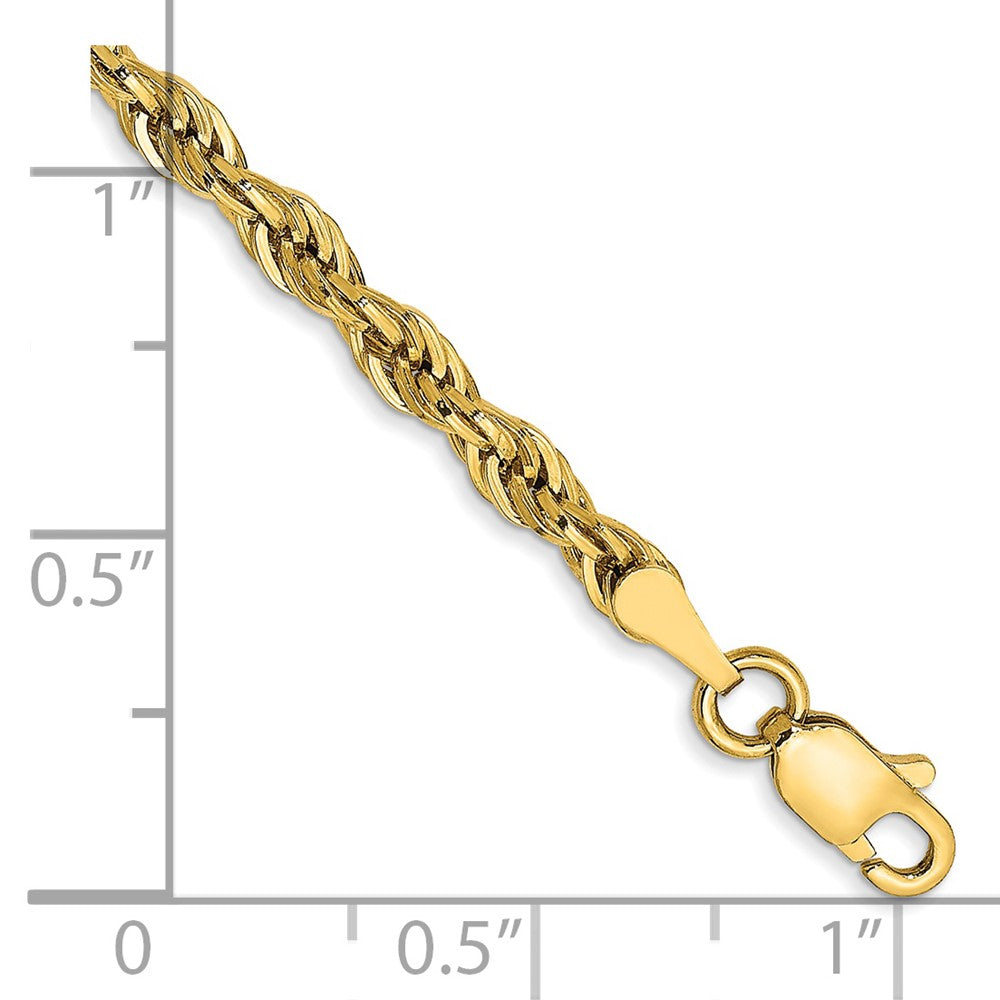 Alternate view of the 3mm Hollow Rope Chain Bracelet in 14k Yellow Gold, 7 Inch by The Black Bow Jewelry Co.