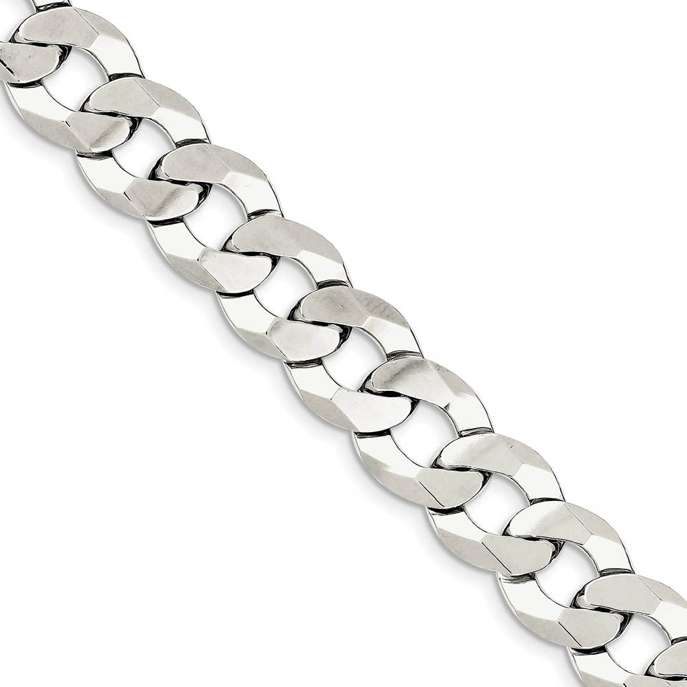 13.5mm Sterling Silver Solid Flat Curb Chain Bracelet, 9 Inch, Item B13109 by The Black Bow Jewelry Co.