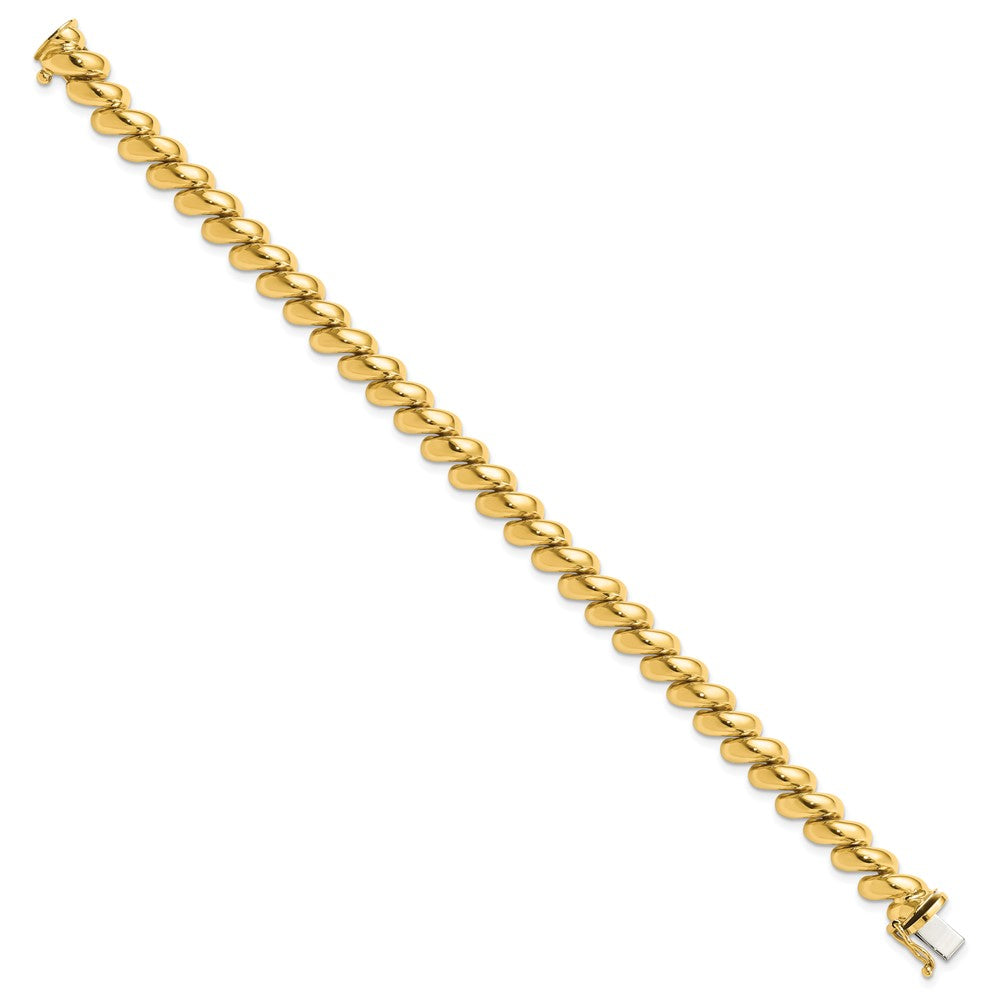 Alternate view of the 14k Yellow Gold 8mm Polished Hollow San Marco Chain Bracelet by The Black Bow Jewelry Co.