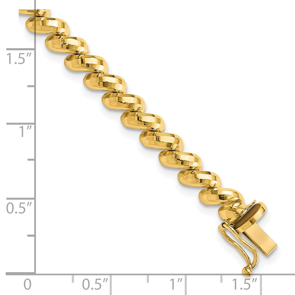 Alternate view of the 14k Yellow Gold 5mm Diamond Cut San Marco Chain Bracelet, 7 Inch by The Black Bow Jewelry Co.