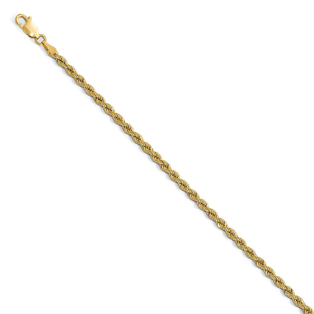 14k Yellow Gold 2.75mm Handmade Solid Classic Rope Chain Bracelet