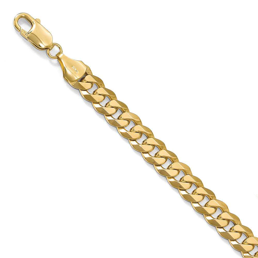 8.75mm 14k Yellow Gold Beveled Curb Chain Bracelet, Item B13276 by The Black Bow Jewelry Co.