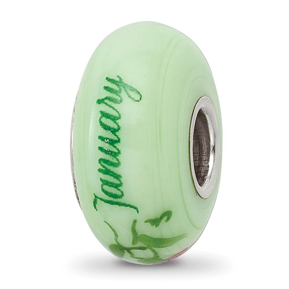 Fenton Sterling Silver Carnations January Glass Bead Charm, Item B13317 by The Black Bow Jewelry Co.