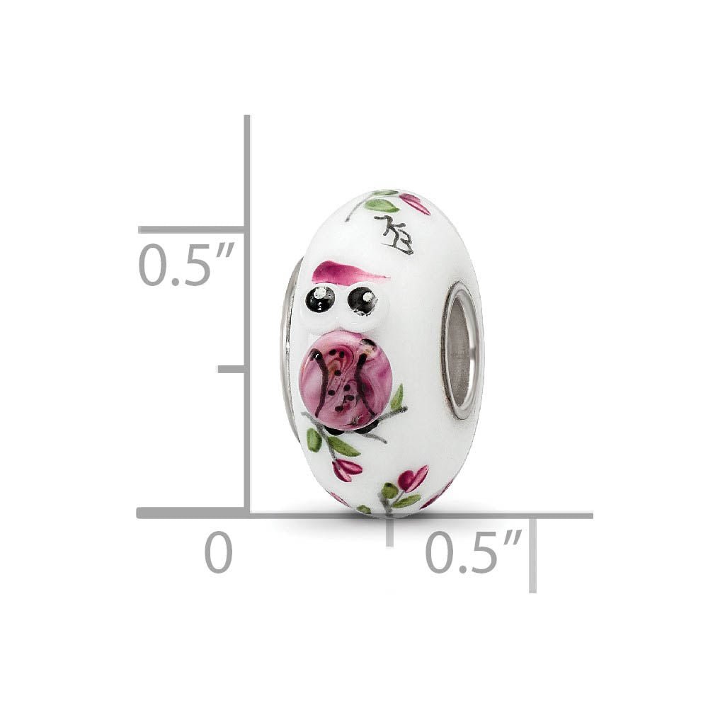 Alternate view of the Fenton Sterling Silver Two Hoots for You 3D Glass Bead Charm by The Black Bow Jewelry Co.