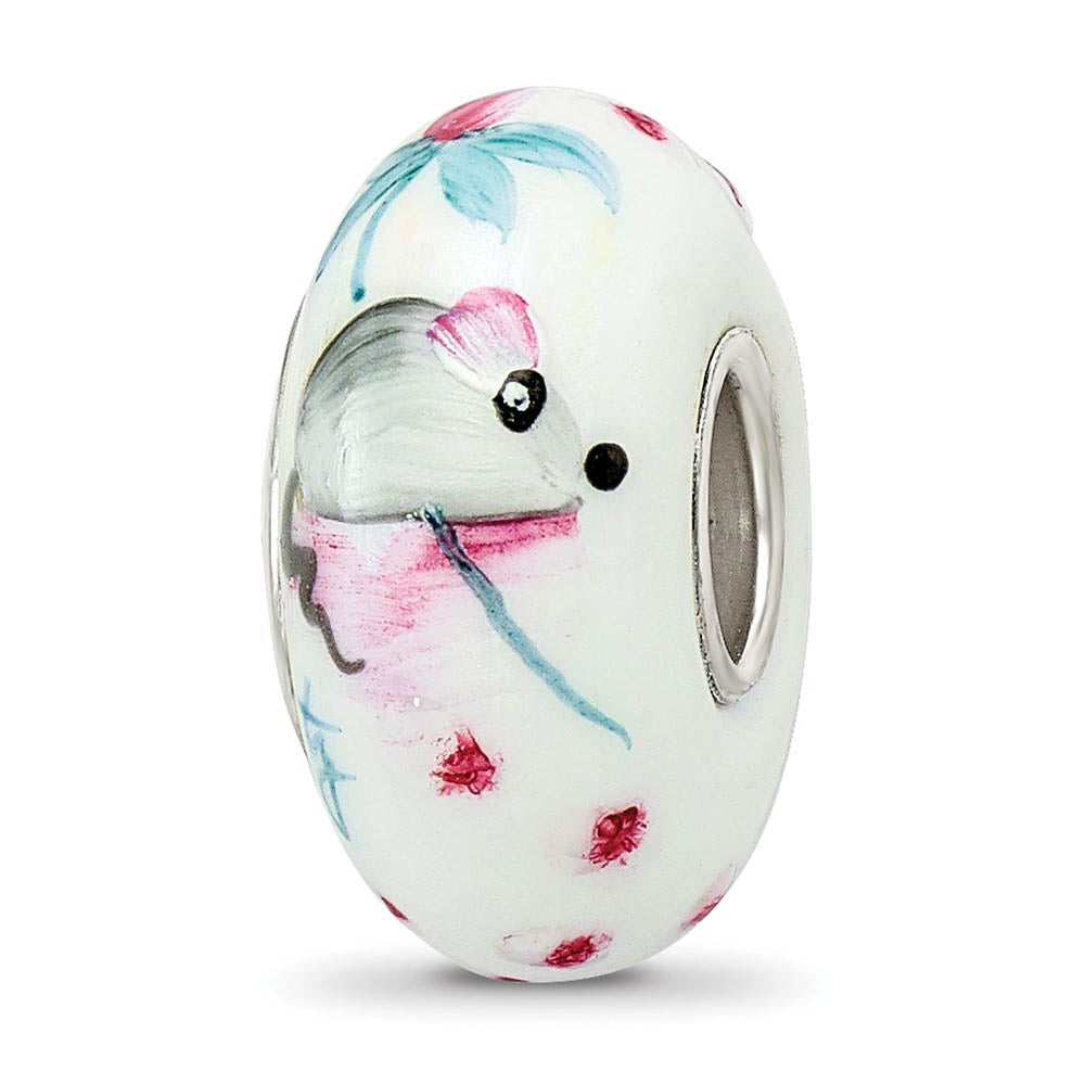 Fenton Sterling Silver Hand Painted Stella Mouse Glass Bead Charm, Item B13325 by The Black Bow Jewelry Co.