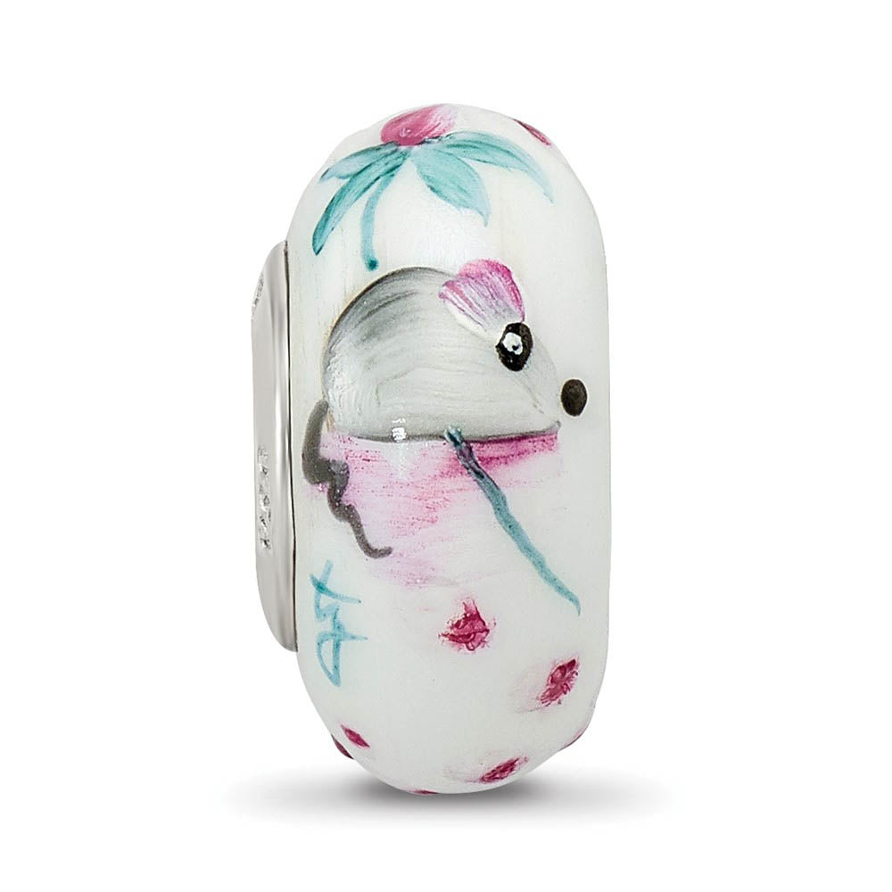 Alternate view of the Fenton Sterling Silver Hand Painted Stella Mouse Glass Bead Charm by The Black Bow Jewelry Co.