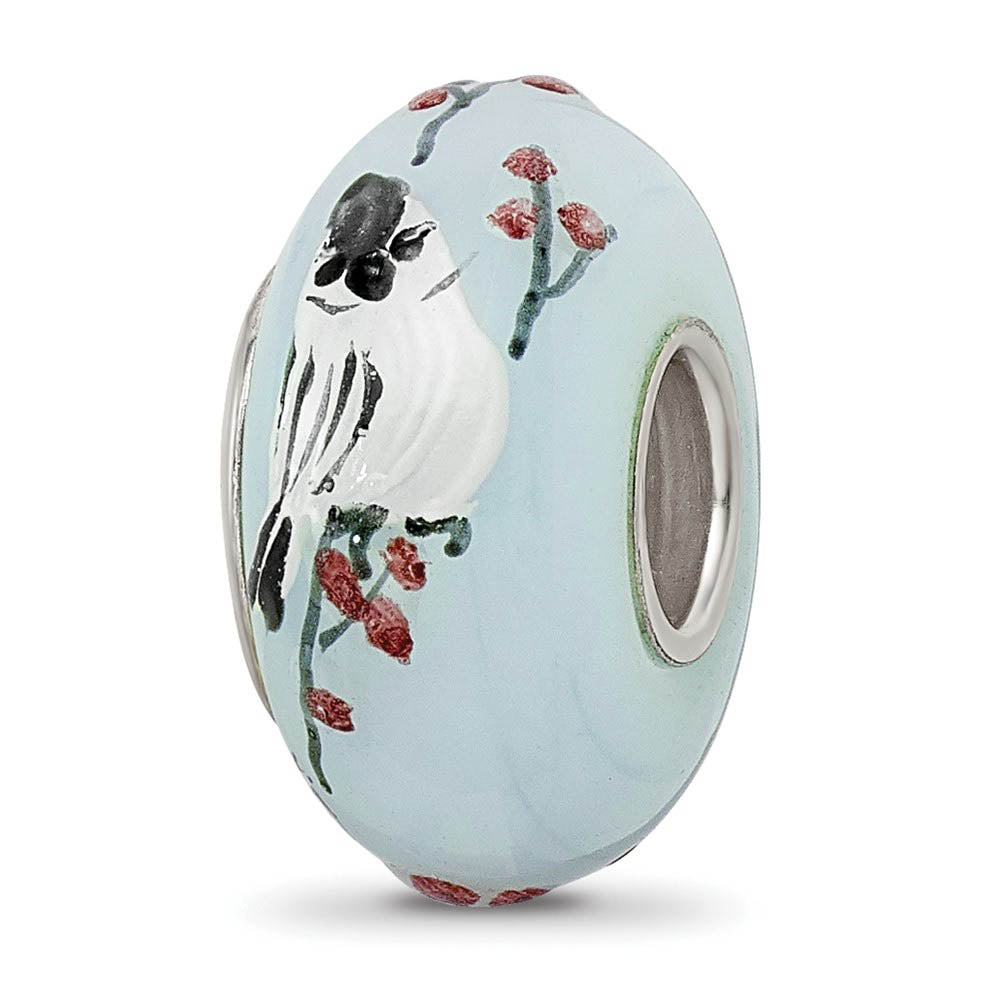 Fenton Sterling Silver Hand Painted Fluffy Tufty Glass Bead Charm, Item B13329 by The Black Bow Jewelry Co.