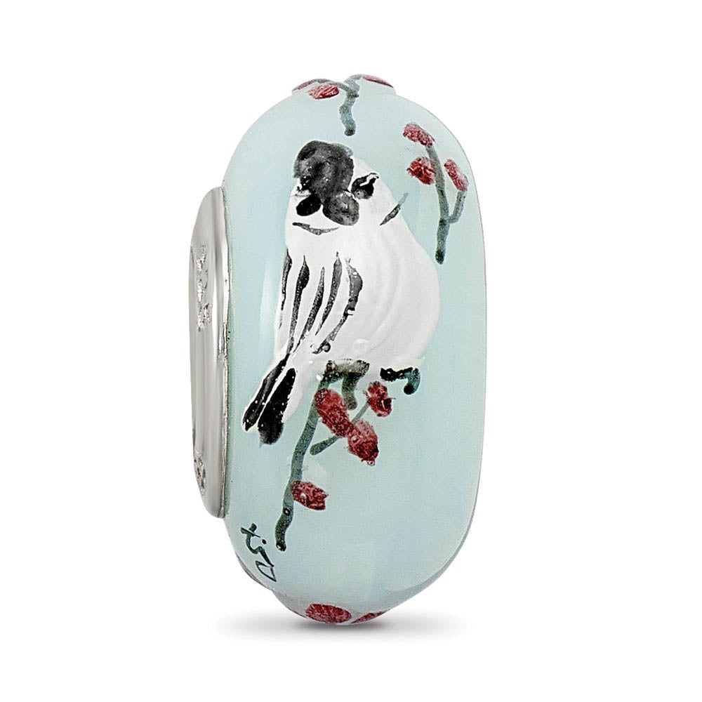 Alternate view of the Fenton Sterling Silver Hand Painted Fluffy Tufty Glass Bead Charm by The Black Bow Jewelry Co.