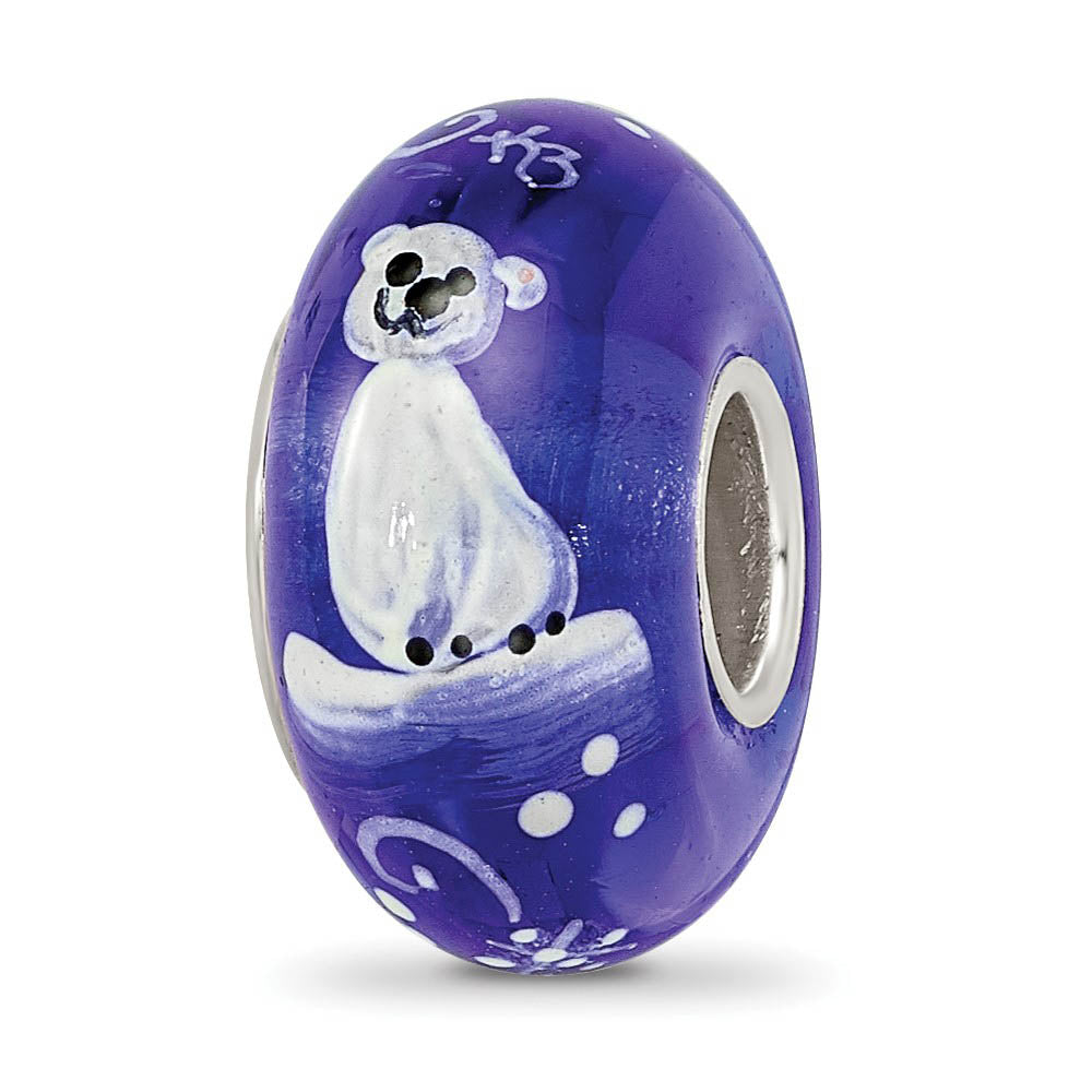 Fenton Sterling Silver Hand Painted Little Nora Glass Bead Charm, Item B13332 by The Black Bow Jewelry Co.