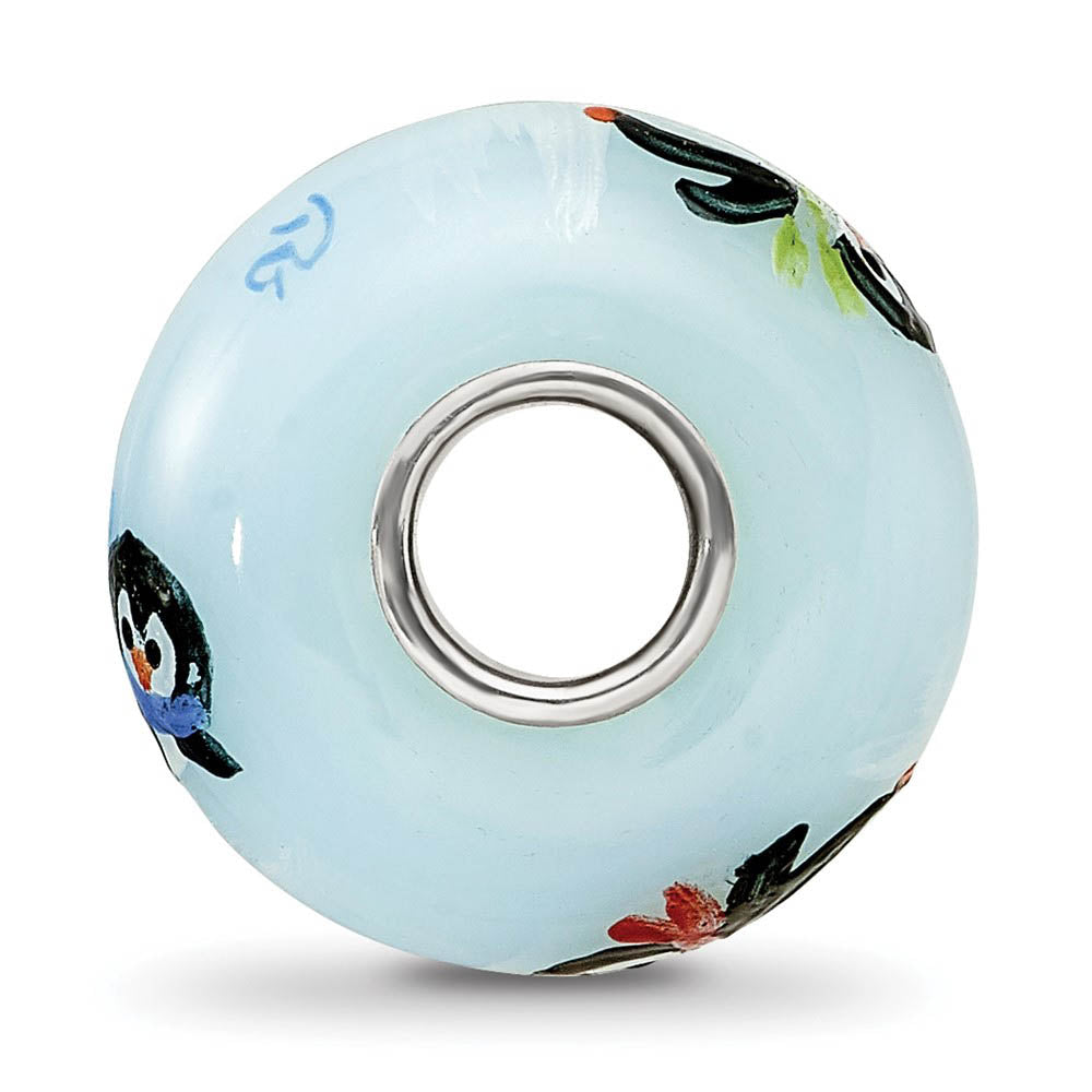 Alternate view of the Fenton Sterling Silver Hand Painted Penguin Frolic Glass Bead Charm by The Black Bow Jewelry Co.