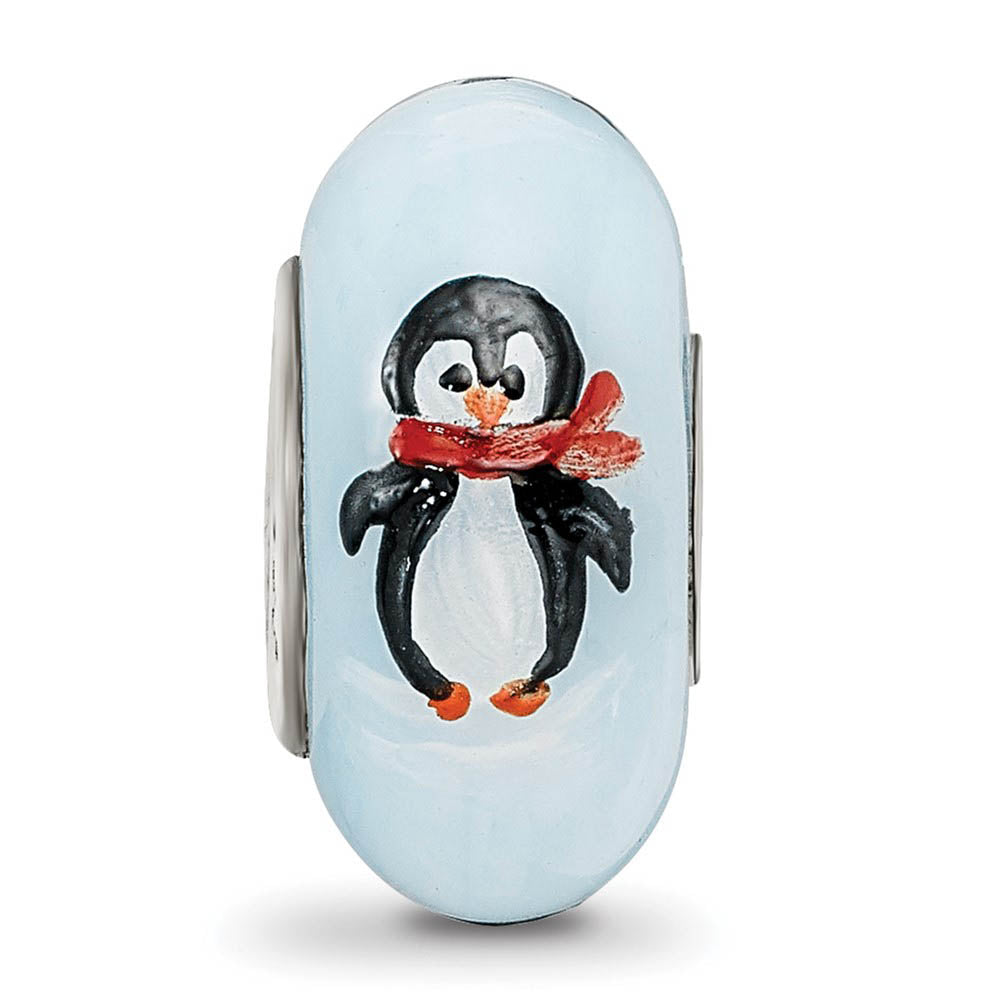 Alternate view of the Fenton Sterling Silver Hand Painted Penguin Frolic Glass Bead Charm by The Black Bow Jewelry Co.