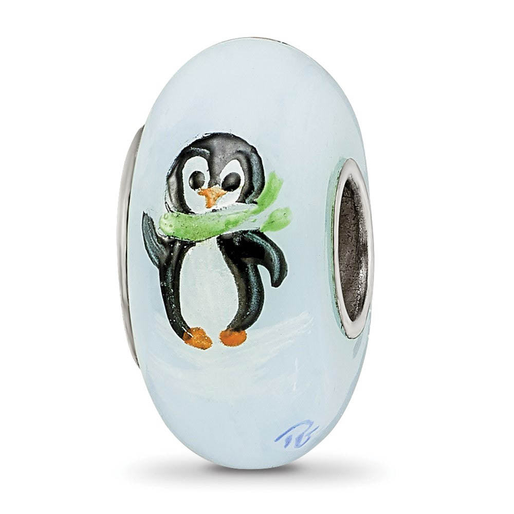 Alternate view of the Fenton Sterling Silver Hand Painted Penguin Frolic Glass Bead Charm by The Black Bow Jewelry Co.