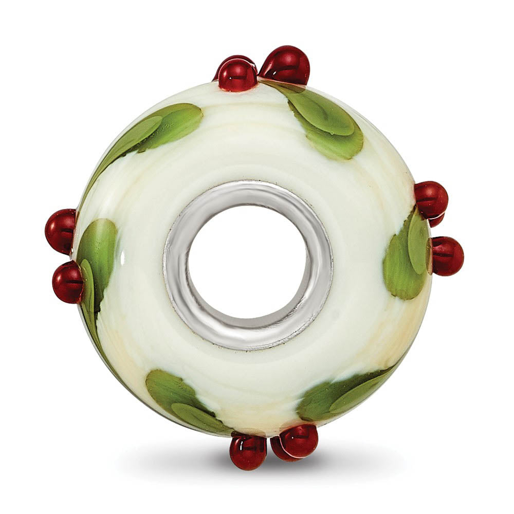 Alternate view of the Fenton Sterling Silver Magical Holly-Days 3D Glass Bead Charm by The Black Bow Jewelry Co.