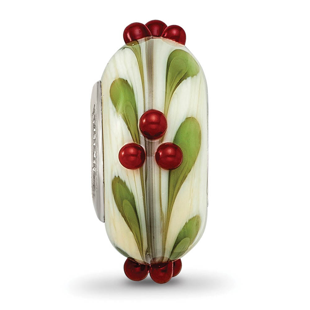 Alternate view of the Fenton Sterling Silver Magical Holly-Days 3D Glass Bead Charm by The Black Bow Jewelry Co.